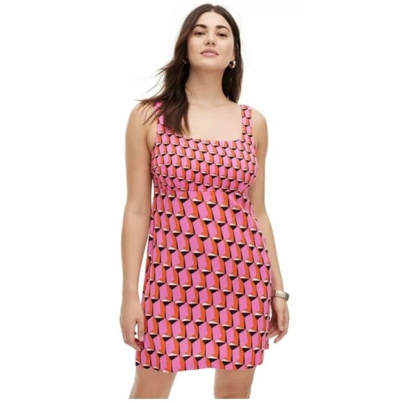 New DVF Diane von Furstenberg Target Mini DRESS 90s Shift Pink Geo size 24 NWT - Picture 1 of 10